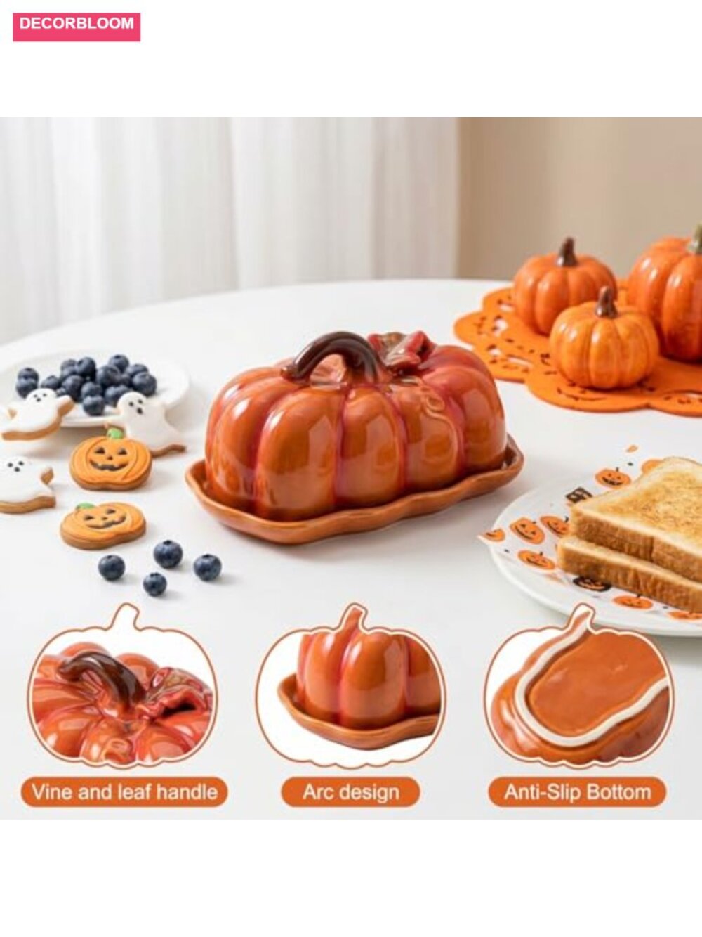 Ceramic Pumpkin Butter Dish Set with Lid, Multipurpose Snack Plate for Kitchen - Picture 4 of 6